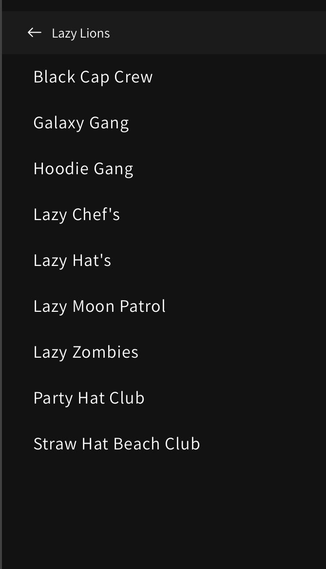 <a href="/TheTraders_Shop/">TheTradersShop.eth</a> <a href="/LazyLionsNFT/">Lazy Lions 👑</a> 👕 <a href="/_CryptoMindset/">Crypto Mindset</a> has some amazing merch and collaboration with many of the traits one of my Favs is the PHAT polo ⛳️ 😉