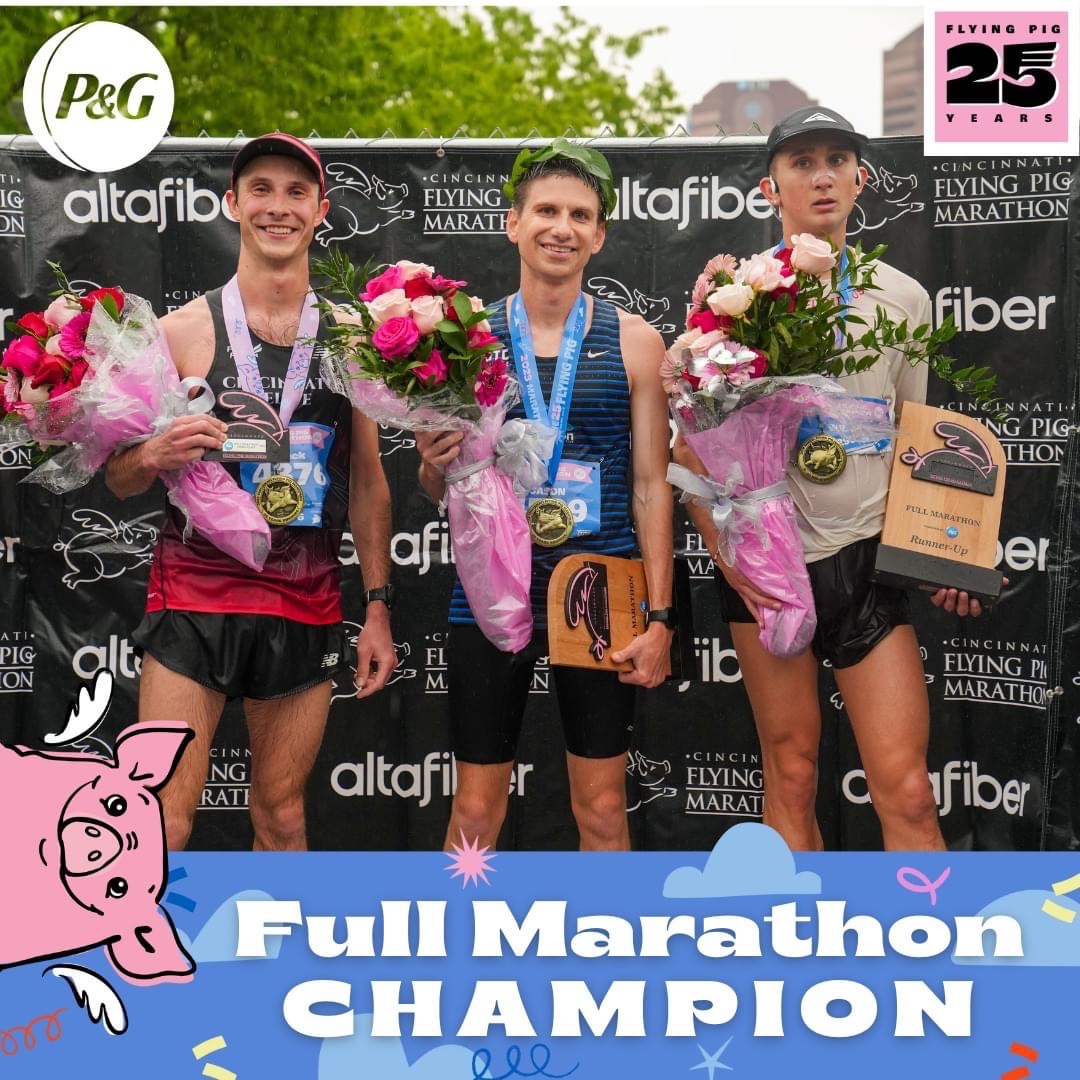 Congrats to Jayson Salyer, 2023 GCM winner, doubling up and taking another win at the Flying Pig Marathon. #destinationtoledo #thisistoledo #gothedistance #runglasscity #MHGCM46 #toledotakescincinnati