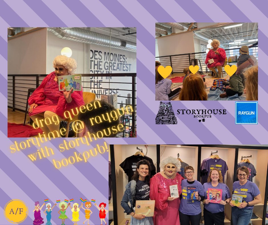 AnniesFndtn's tweet photo. We had a great time with Big Momma Jean, Storyhouse Bookpub, and @RAYGUNshirts yesterday morning at Drag Queen Storytime. Thanks to everyone who came to celebrate the right to read! #JoyfulReader #ReadBannedBooks https://t.co/8gIqbOihiU https://t.co/zGkpZQXtao