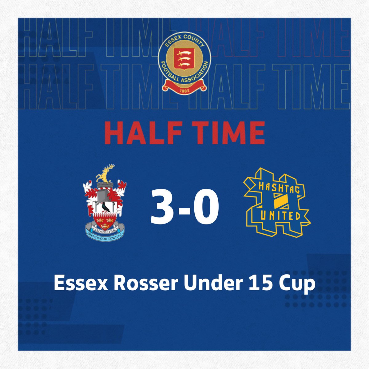 EssexCountyFA's tweet photo. 𝙃𝙖𝙡𝙛 𝙏𝙞𝙢𝙚 ⏳

The referee has blown the whistle for half time and Brentwood Town are leading at the break https://t.co/4Pq0tEsrJP
