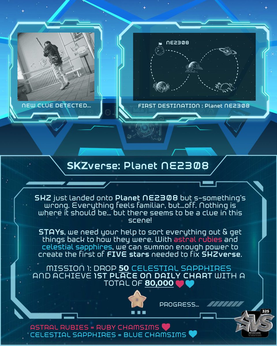 TeamSVS's tweet photo. [🚨INCOMING TRANSMISSION | IDOL CHAMP]
STAYs💫

SKZ just landed on Planet NE2308. The surroundings are eerily familiar, but...grey, ominous. We'll need to work together to get out of this mess.

1st Mission: Drop 50💙 each on daily chart to reach 1st place &amp; a total of 80k ♥️💙 https://t.co/ee3bKmQ1c2