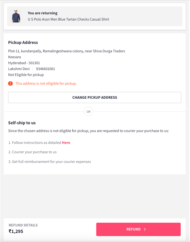 bcsangeetha's tweet photo. @MyntraSupport 
@myntra Wrong item was shipped to my address. A US Polo ASSN short was delivered instead of a shirt(U S Polo Assn Men Blue Tartan Checks), 
When I'm returning it does not allow me to schedule a pickup. 

Your order ID
1234959-6583136-2052001 https://t.co/UepHPSr2hO