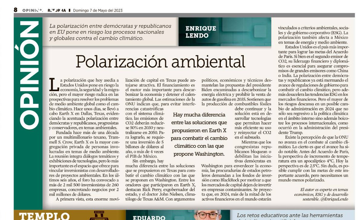 La polarización pone en riesgo el alcance de las metas del Acuerdo de París de #CambioClimatico 
#ESG #ClimateAction #ClimateCrisis #NetZero  <a href="/UNEP/">UN Environment Programme</a> <a href="/UNFCCC/">UN Climate Change</a> ✍️en <a href="/Reforma/">REFORMA</a>