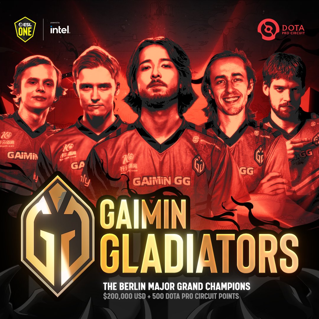 wykrhm's tweet photo. Gaimin Gladiators are the Grand Champions of The Berlin Major. They claim their second Major win this season. Congratulations. #BerlinMajor #ESL #DPC #Dota2 https://t.co/dRA9GqrYLm