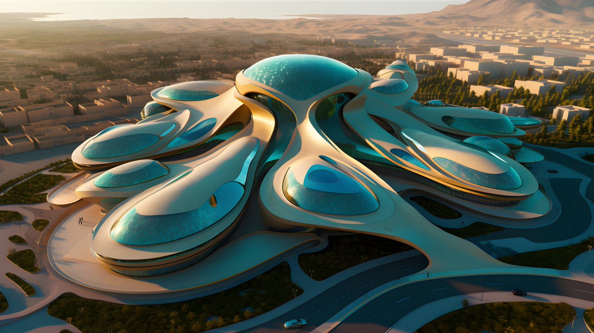 WorldEverett's tweet photo. ⚡️Fluid organic forms ⚡️

This one is special for me. 

I love massive and impressive architecture and this time I did 2 drone shots, one side shot and one close-up. 

Please tell me if you prefer this format 🙏

Have a great Sunday evening✨

#midjourneyv51 #AIart #AIArtworks https://t.co/HinabEBEnP