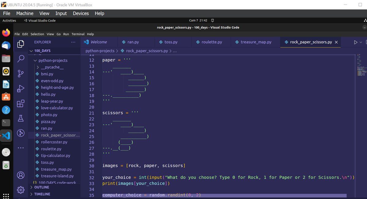 AlmostSophia_'s tweet image. On day 19 of my #100DaysOfCode finished randomization in Python by doing the rock, paper, scissors coding challenge.
#100DaysOfCodepython