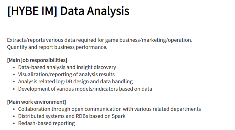 BTSARMYJobBoard's tweet photo. Hi ARMYs! βΊοΈ Here's an opening at @HYBEOFFICIALtwt for Data Analysis
Practice wisdom while applying. π
https://t.co/EIwaSWXMDf
#BAJBSouthKorea #BAJBInfoTech
*Rough translation via google translate. https://t.co/1l2X9oNJMY