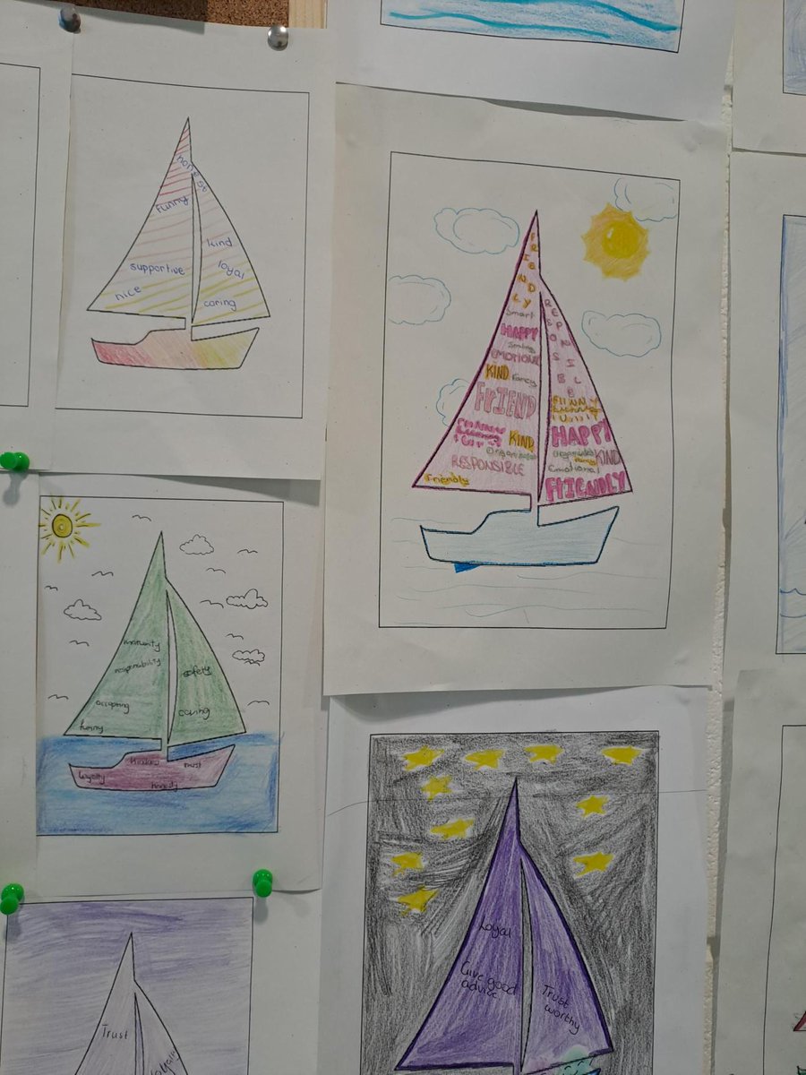 OLBAthlone's tweet photo. The #AmberFlag Committee put together a wonderful display of the Junior Cycle classes' 'Friend-Ships' to celebrate #InternationalFriendshipWeek - focusing on the rights of the child, with aims to develop children's understanding of #friendship &amp; #solidarity. @AmnestyIreland🧡💛 https://t.co/PVYtQxjvkI