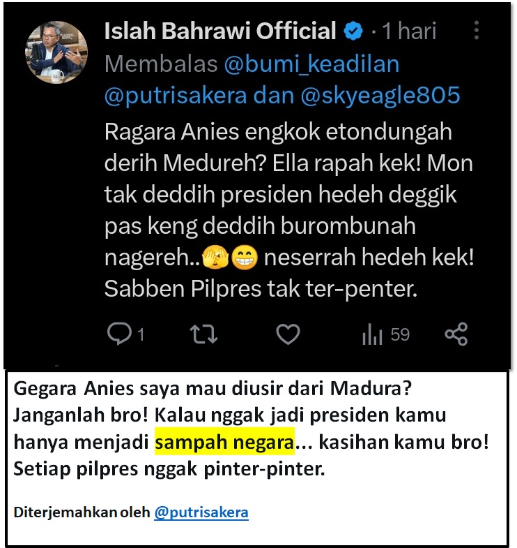 AlnilamOmar's tweet photo. Kok bisa ya seorang Islah Bahrawi yg Tenaga Ahli Polri menyebut seseorang dengan 'Sampah Negara'. Semoga Kapolri pikir2 lagi deh orang kek gini dipekerjakan. https://t.co/TfPxUds20c