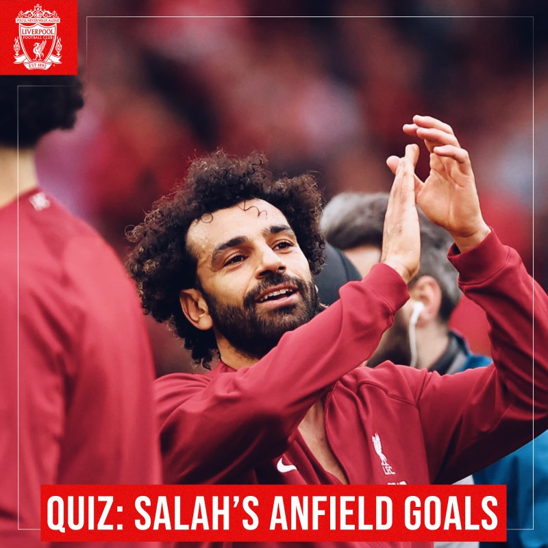 LFC's tweet photo. 1️⃣0️⃣0️⃣ goals for @MoSalah at Anfield 🙌

How much can you remember about his home haul? 🤔
