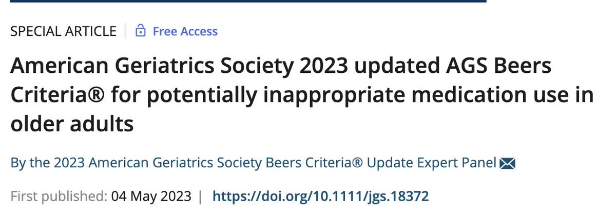 Delighted that the 2023 AGS Beers Criteria for Potentially Inappropriate Medications in Older Adults is now officially released. agsjournals.onlinelibrary.wiley.com/doi/full/10.11… Some important updates from the 2019 version: - All sulfonylureas (not just long-acting ones) are ...