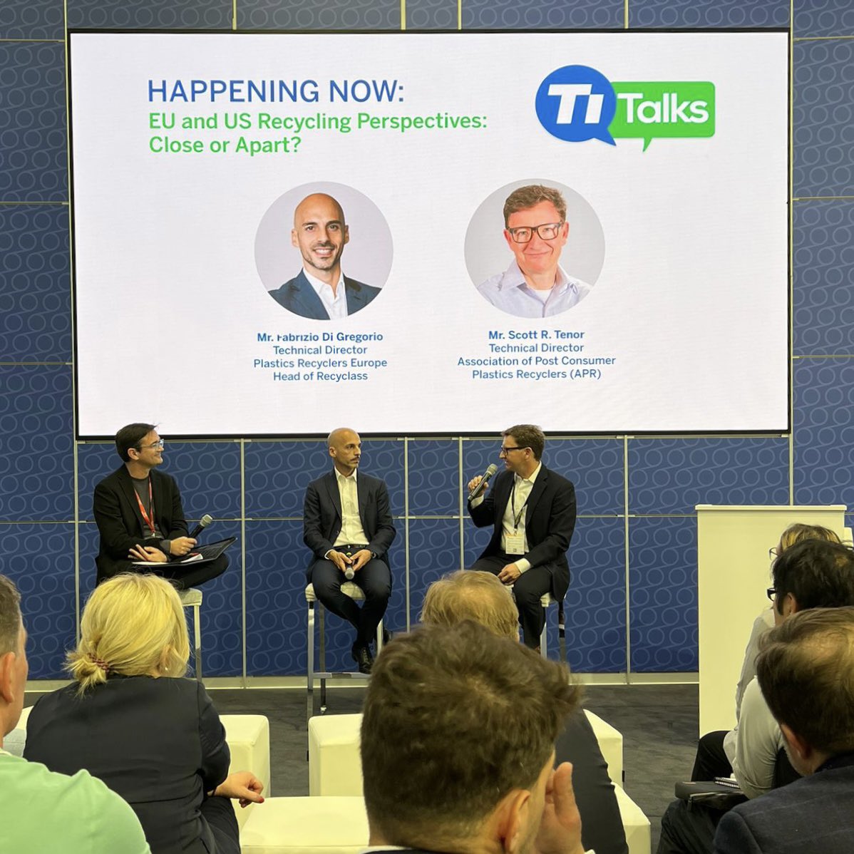 Ti_Films's tweet photo. It was a really interesting Session4 of #TiTalks: Fabrizio Di Gregorio of @RecyClassEU & Scott Trenor of the @APRrecycles shed light on the different approaches of #recycling associations, helping the audience understand the differences and commonalities between the 2 regions. https://t.co/xa8RUXxdAL