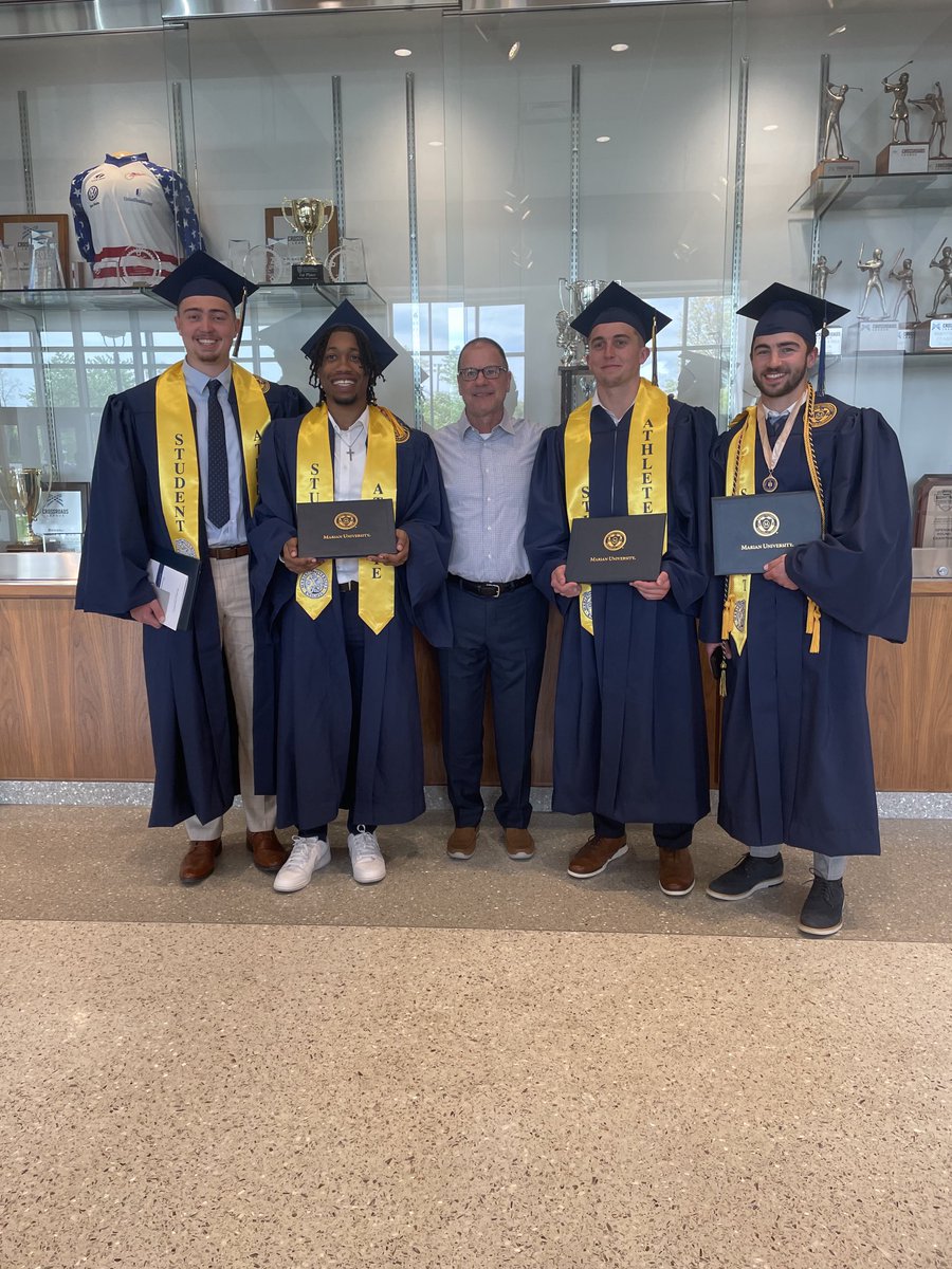 coachscottheady's tweet photo. Congratulations to Luke (Engineering), Chris (Communications), Hayden Business-Management) and Luke (Physiology of Exercise/Pre-Med) on earning degrees and graduating today. We’re proud of their accomplishments on the court and in the classroom. #Marian Mentality #GoKnights https://t.co/sG2fTyCU9i