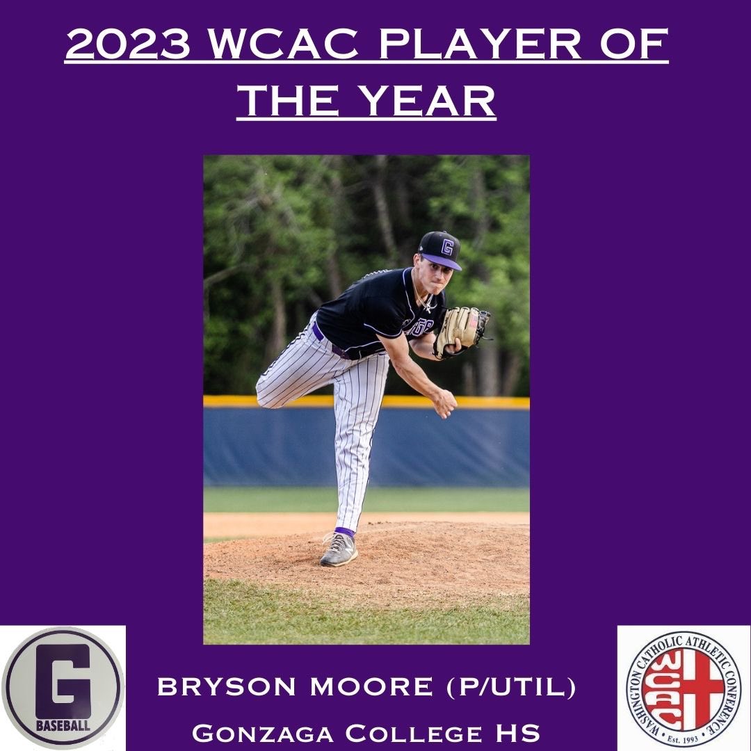 Congratulations to @bmoore_04 ‘23 (@UVABaseball commit) for his 2023 WCAC PLAYER OF THE YEAR recognition! @GonzagaSports @WCACSports @WCAC_Central @PBRVirginiaDC