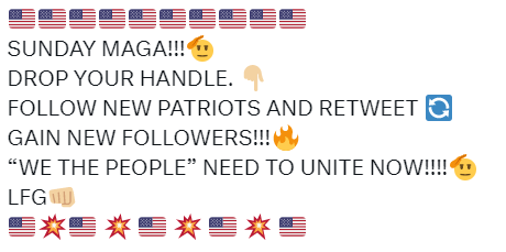 TRUMPMAGAPOTUS's tweet photo. 🇺🇸NO ACCOUNT SHOULD HAVE LESS THAN 10K FOLLOWERS! FOLLOW us WE #FOLLOWBACK DROP AN EMOJI DOWN BELOW AND FOLLOW EVERYONE WHO LIKES IT! LET'S SHOW THE REAL  COMMUNITY AND JUST BREAK TWITTER 📷#MAGA #TRUMP #Trump2024 #keepitreal DMs open https://t.co/Dar57vvUTD