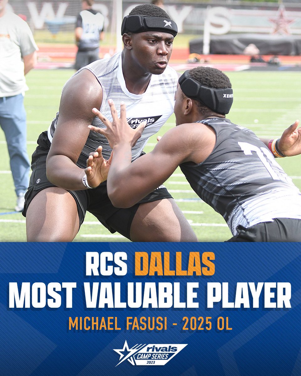 RivalsHS's tweet photo. Congratulations to today’s OL MVP at @RivalsCamp Dallas, #Rivals250 MICHAEL FASUSI
 
Texas, Oklahoma, Michigan and others are in the mix 

@XenithFootball | @WilsonFootball | @EvoShield | @TeamVKTRY | @ncsa | @RivalsCole | @adamgorney | @adamgorney | @Michael_fasusi7 https://t.co/iJop0i0sT1