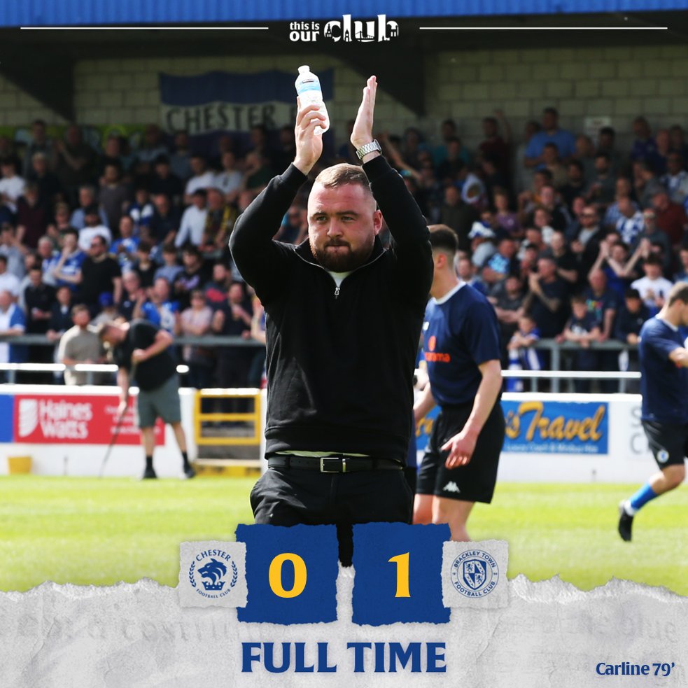 Chester FC (@chesterfc) on Twitter photo FT: #ChesterFC 0-1 <a href="/BrackleyTownFC/">Brackley Town FC (C)</a>.
The visitors advance. Thank you for your magnificent support today and throughout the season. π
#OurClub π΅βͺοΈ #CFCBRA FT: #ChesterFC 0-1 <a href="/BrackleyTownFC/">Brackley Town FC (C)</a>.
The visitors advance. Thank you for your magnificent support today and throughout the season. π
#OurClub π΅βͺοΈ #CFCBRA