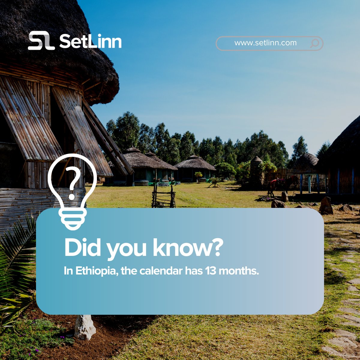 SetlinnOfficial's tweet photo. The Ethiopian calendar consists of 13 months, where the first 12 months have 30 days each. The 13th month has 5 days in a common year and 6 days in a leap year. It is a solar calendar, based on the solar (tropical) year.
#Funfact #Funfacts #SetlinnLaunch https://t.co/jWownpbkLz