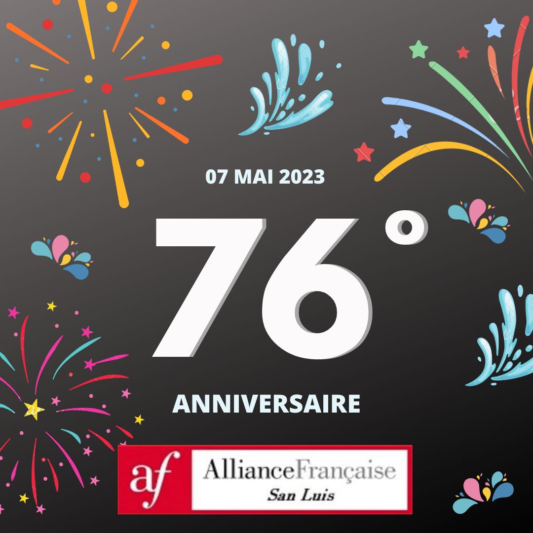 AFSanLuisArg's tweet photo. Hoy celebramos un nuevo aniversario de nuestra querida Alianza Francesa de San Luis

En conmemoración de estos jóvenes 76 años queremos saludar a toda nuestra comunidad: alumnos, socios, profes, Directora e integrantes del Consejo de Administración.

¡Gracias y seguimos por más! https://t.co/S4Np6OFcr9