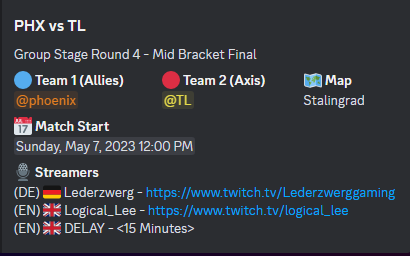 TheLine_gg's tweet photo. 🚨MATCH DAY🚨
@hell_let_loose @hllseasonal Round 4
-TL- vs. @teamphoenix_phx 
STALINGRAD
Match Time: 12:00pm PST 
CASTERS
https://t.co/fCTgpAltJN 🇩🇪
https://t.co/wGtkERBvIE 🇬🇧
#hellletloose
#hll
#milsom
#competitivefps https://t.co/6yKtuVzz0x