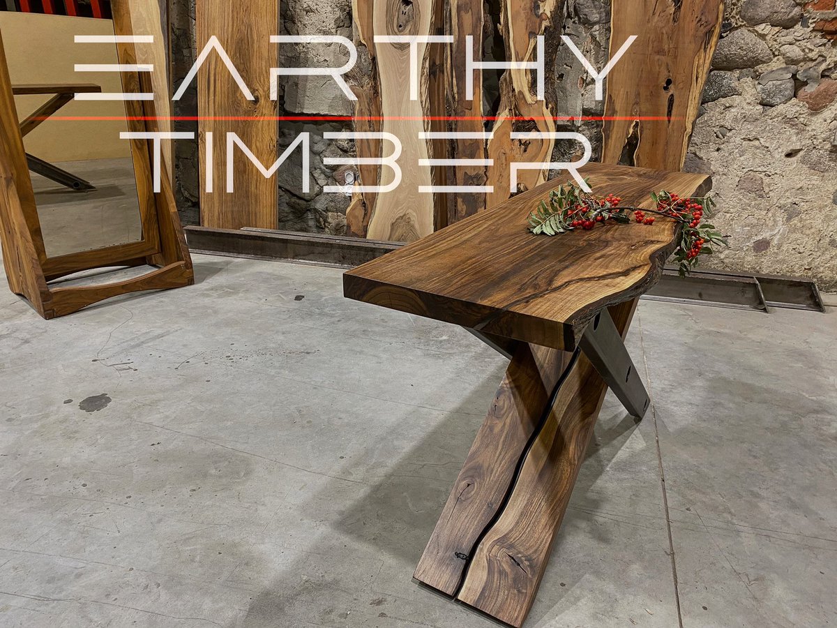 Live edge grainy dark English walnut console table with subtle resin enhancements by Earthy® Timber. Luxury wooden furniture designed by ASStawicki EarthyTimber.com ASStawicki.com <a href="/EarthyTimber/">Earthy Design</a> <a href="/mareketer/">MAREKETER</a> #earthy  #luxuryfurniture