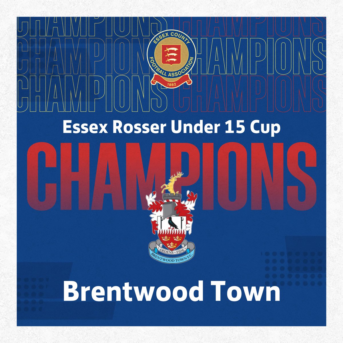EssexCountyFA's tweet photo. 𝘾𝙝𝙖𝙢𝙥𝙞𝙤𝙣𝙨 🏆

Congratulations to Brentwood Town, the 2022/23 Essex Rosser Under 15 Cup Champions! https://t.co/JBOR4PnRNI