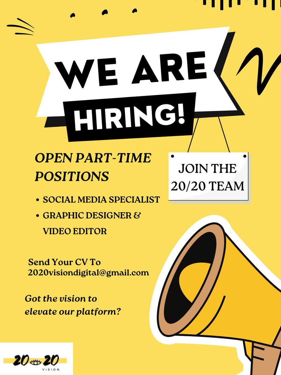 We're coming back online! In the last few months, our team has been meditating on what the rebranding and concept of 20/20 Vision would look like. We're proud to announce that we're at the step of hiring our new team to bring our vision to fruition. 
#hiring #creativeplatforms