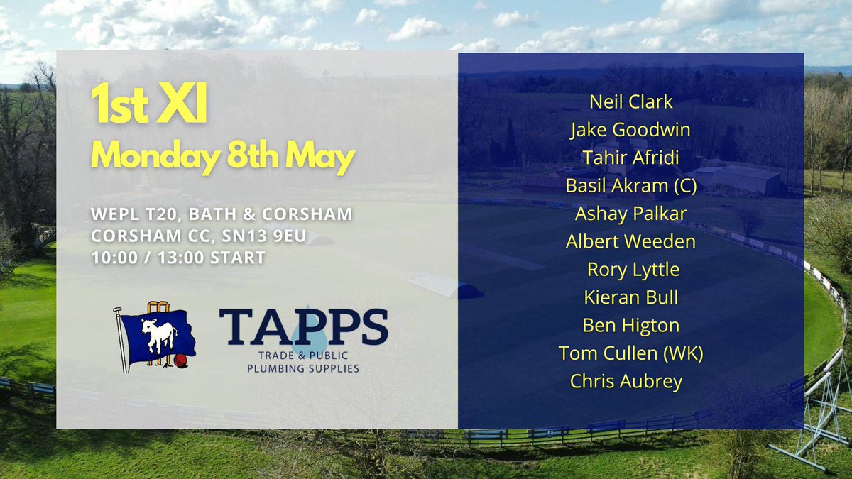 📣 Team News! 📣

Tomorrow we travel to @corshamcc for our first games of the WEPL T20 competition. We will play @corshamcc at 10:00 and @bathcricket at 13:00. Here's the team! Hope to see you there! 🏏 #upthelambs