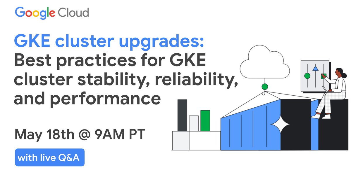 GoogleCloudTech's tweet photo. Spinning up a #GKE cluster and deploying a workload is straightforward on day one.
It's on day two when things start to get complex.

Join us on May 18 to learn about best practices for GKE cluster stability, security, and performance → https://t.co/QKQ9znrzaW https://t.co/oOrAaRMwnw