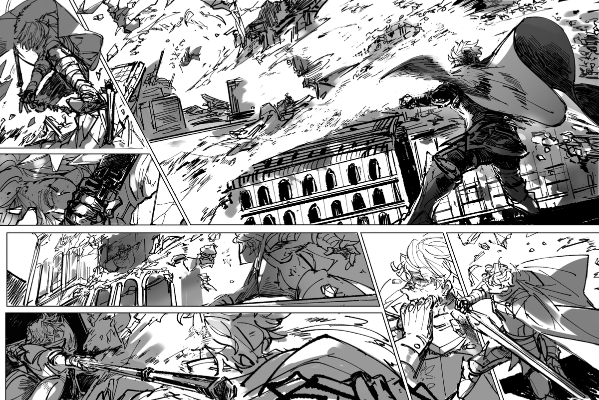 いつぞやいただいてたリク「DMCキャラとラスボス風な水着BBちゃん」「戦う5ダンテとガウェイン」を繋げたクロスオーバーなネタ