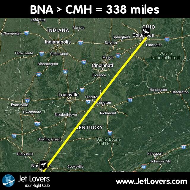 jkusner's tweet photo. My flight #380 on #JetLovers: BNA > CMH - another 338 miles in the air! https://t.co/garxV9YmWa https://t.co/B4pzJRHitH