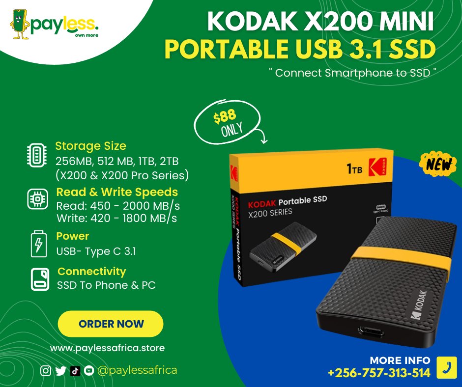 paylessafrica's tweet image. KODAK X200 At Only UGX 132,537/- For 256GB. Now Available Online #PaylessOwnMore 💚🛍🛒