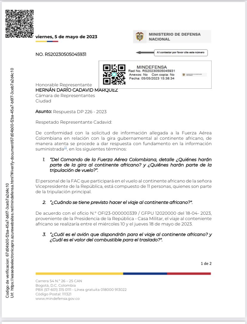Danielbricen's tweet photo. 371.812 dólares que son unos $1.700.000.000 de pesos costará el combustible y operación del avión que transportará a la vicepresidenta Francia Márquez al continente africano con su comitiva.

Datos de @hernancadavidma https://t.co/8PxmVqbjBp