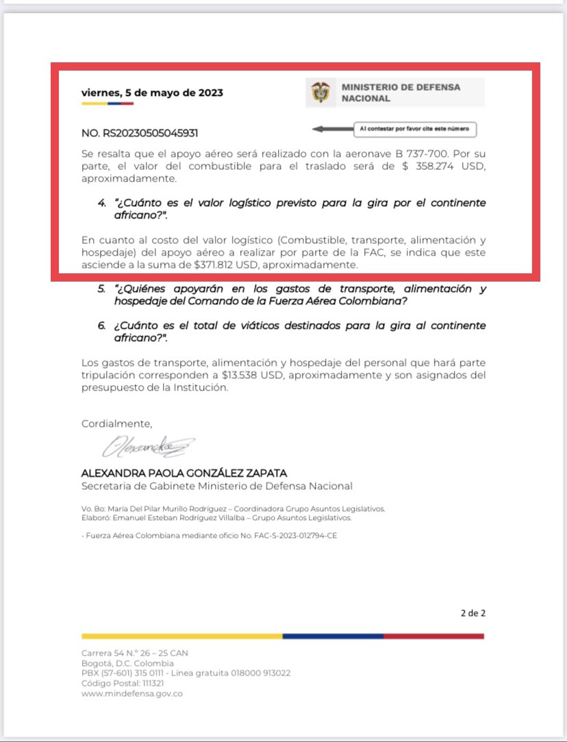 Danielbricen's tweet photo. 371.812 dólares que son unos $1.700.000.000 de pesos costará el combustible y operación del avión que transportará a la vicepresidenta Francia Márquez al continente africano con su comitiva.

Datos de @hernancadavidma https://t.co/8PxmVqbjBp
