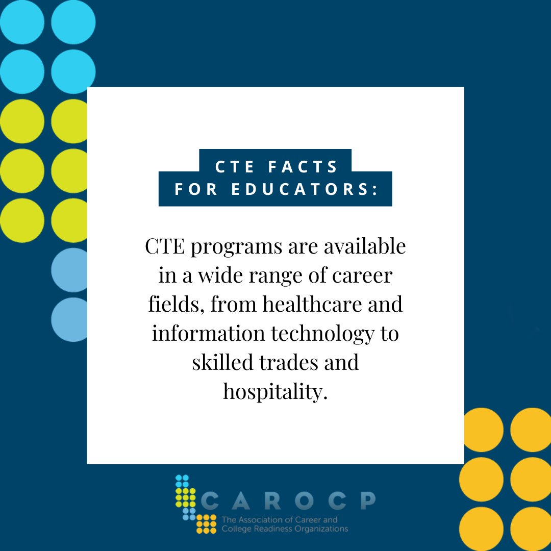 CAROCP_CTE's tweet photo. CTE has something for every student, whether they love fixing things or working with people! #CTE #CareerFields https://t.co/5Pwl9JYYM2