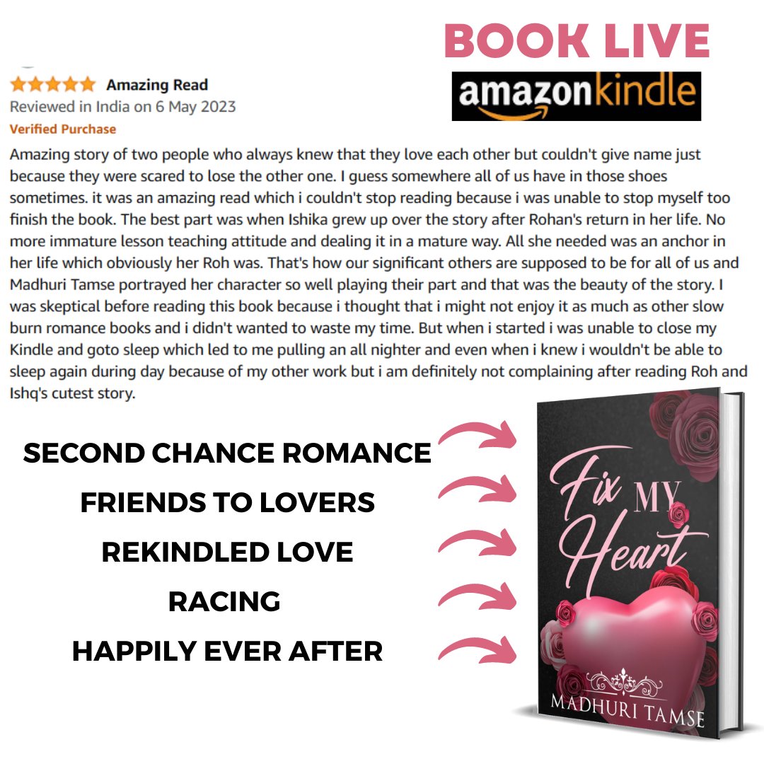 Madhuri0302's tweet photo. Fix My Heart by Madhuri Tamse
25% OFF On Paperback in Amazon. Grab your copies soon. ๐ https://t.co/DqVf3H2H0Q
#FixMyHeart #FriendsToLovers #RomanceNovel #ThankYouReaders #BookReviews #bookstagram https://t.co/xuMe6QvgWH