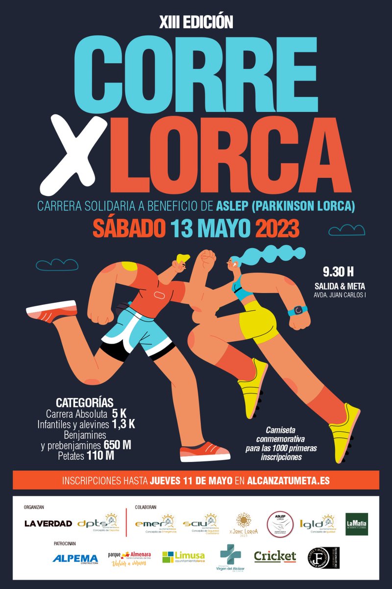 DeportesLorca's tweet photo. Si hoy dedicas un minuto a organizarte la semana, recuerda que el sábado que viene es la 1️⃣3️⃣ edición del #CorreXLorca . Es una carrera a beneficio de @LorcaParkinson organizada junto a @laverdad_es
💻📱🅸🅽🆂🅲🆁🅸🅿🅲🅸ó🅽
https://t.co/0lujV4NfsN https://t.co/2rnVszyXtz