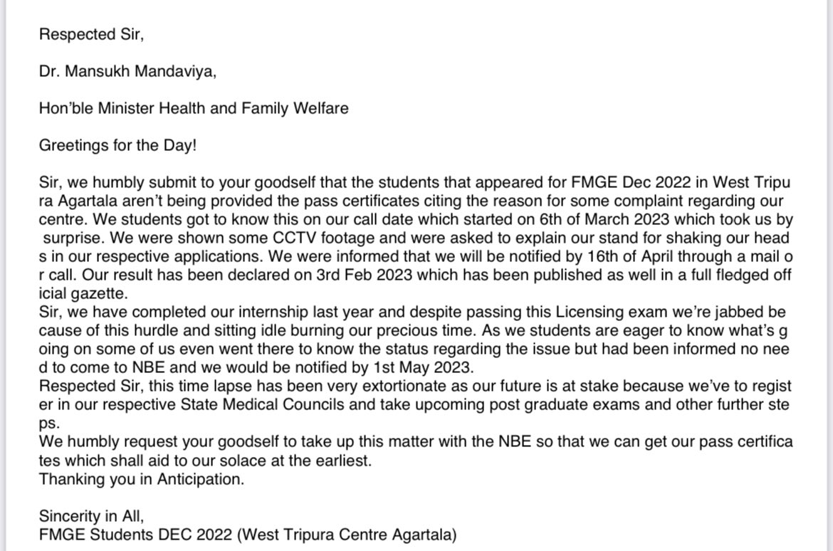paras_jamwal's tweet photo. @PMOIndia @MoHFW_INDIA @AmitShahOffice @ANI @MAJDRBPSINGH2 @NMC_IND 

Please do justice with students 🙏🏼 https://t.co/gFJIaLY5ju