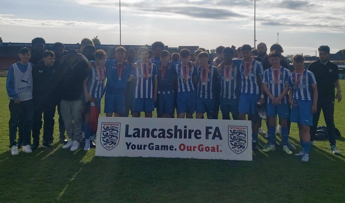 Congratulations to <a href="/AFCFyldeAcademy/">AFC Fylde Academy</a>, winners of the Lancashire FA U18 Youth Cup 2023, defeating @wythenshaweafc 6-3 in a closely contested final this afternoon. Thanks to sponsors <a href="/APMDesignLtd/">APM Design Ltd</a> and spectators today for your support.
