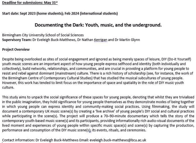 Wonderful opportunity for a music PhD