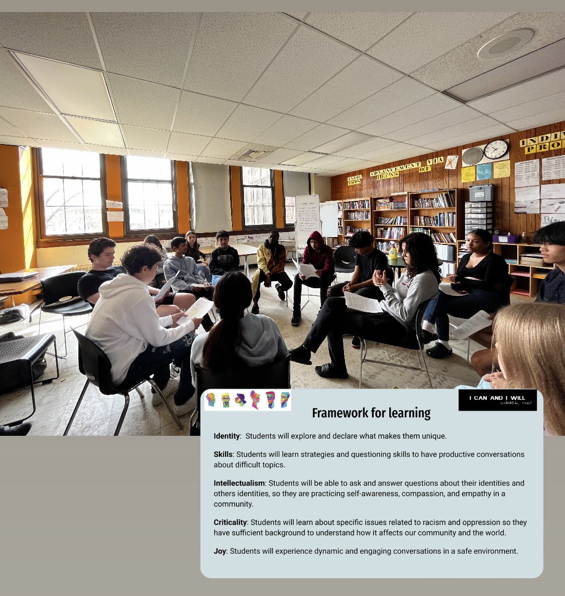 bouldershoulder's tweet image. Socratic Seminar w/freshmen learning about racism &amp;amp; oppression. Modeling a protocol of asking, listening, engaging &amp;amp; imagining. Designed using @GholdyM equity framework. This week will focus on expressing support, valuing people, &amp;amp; sharing love. 🤎
.
#HipHopEd #allblackallbrown