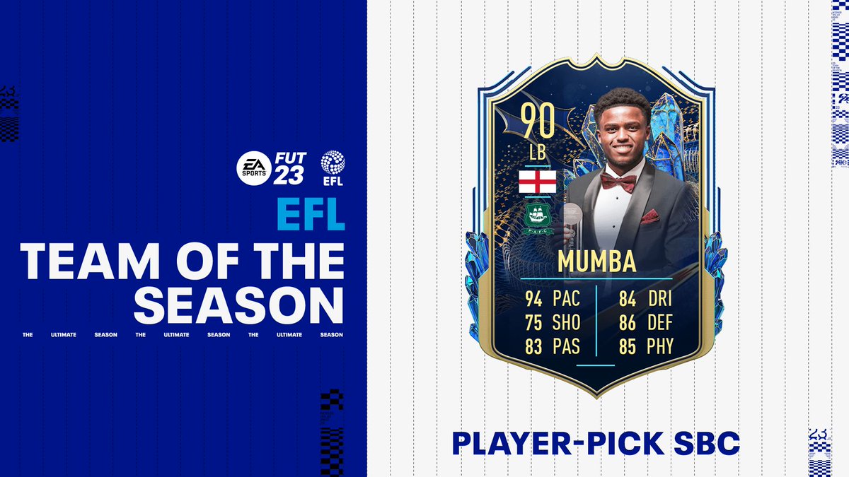 Sky Bet League One (@skybetleagueone) on Twitter photo The <a href="/EFL/">EFL</a> Team of the Season 🔵
Complete objectives to get <a href="/Argyle/">Plymouth Argyle FC</a>'s #TOTS <a href="/BaliMumba8/">Bali Mumba</a> in #FUT now! 🔥
@EASPORTSFIFA | #SBC The <a href="/EFL/">EFL</a> Team of the Season 🔵
Complete objectives to get <a href="/Argyle/">Plymouth Argyle FC</a>'s #TOTS <a href="/BaliMumba8/">Bali Mumba</a> in #FUT now! 🔥
@EASPORTSFIFA | #SBC