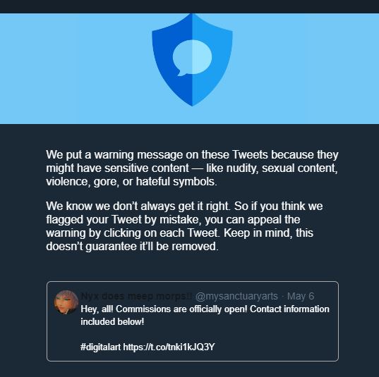 mysanctuaryarts's tweet photo. Twitter put a fucking ban on my commission post.

Fuck you, Elon

Anyway, for those who want to support my artwork I will no longer be posting on Twitter! It's become a fucking cesspool, I can't get a base on here.

 So! Here's my tumblr instead. https://t.co/ETNOfHx9ku https://t.co/VBICVymGxd