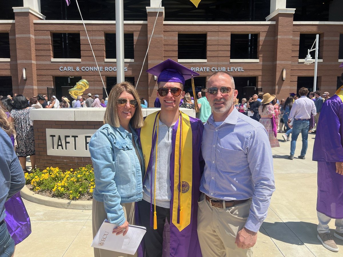ChipFissel's tweet photo. We dropped @orval_fissel off in Greenville, NC four years ago to become an ECU Pirate/Teacher...we now drop him off to the world...proud of you Forty...go be great...#ECU #TEACHER https://t.co/Pxpkg4ZbaO