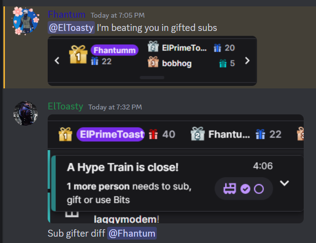 Sub Gifter Diff <a href="/Fhantumm/">fhantum is uncool</a> 

I heard that you proud of being #1. 
So I will took it right back.

For the people are wondering, who was the streamer that got gifted 20+ subs yesterday, it was <a href="/nagisaalia/">Nagisa Alia</a>
