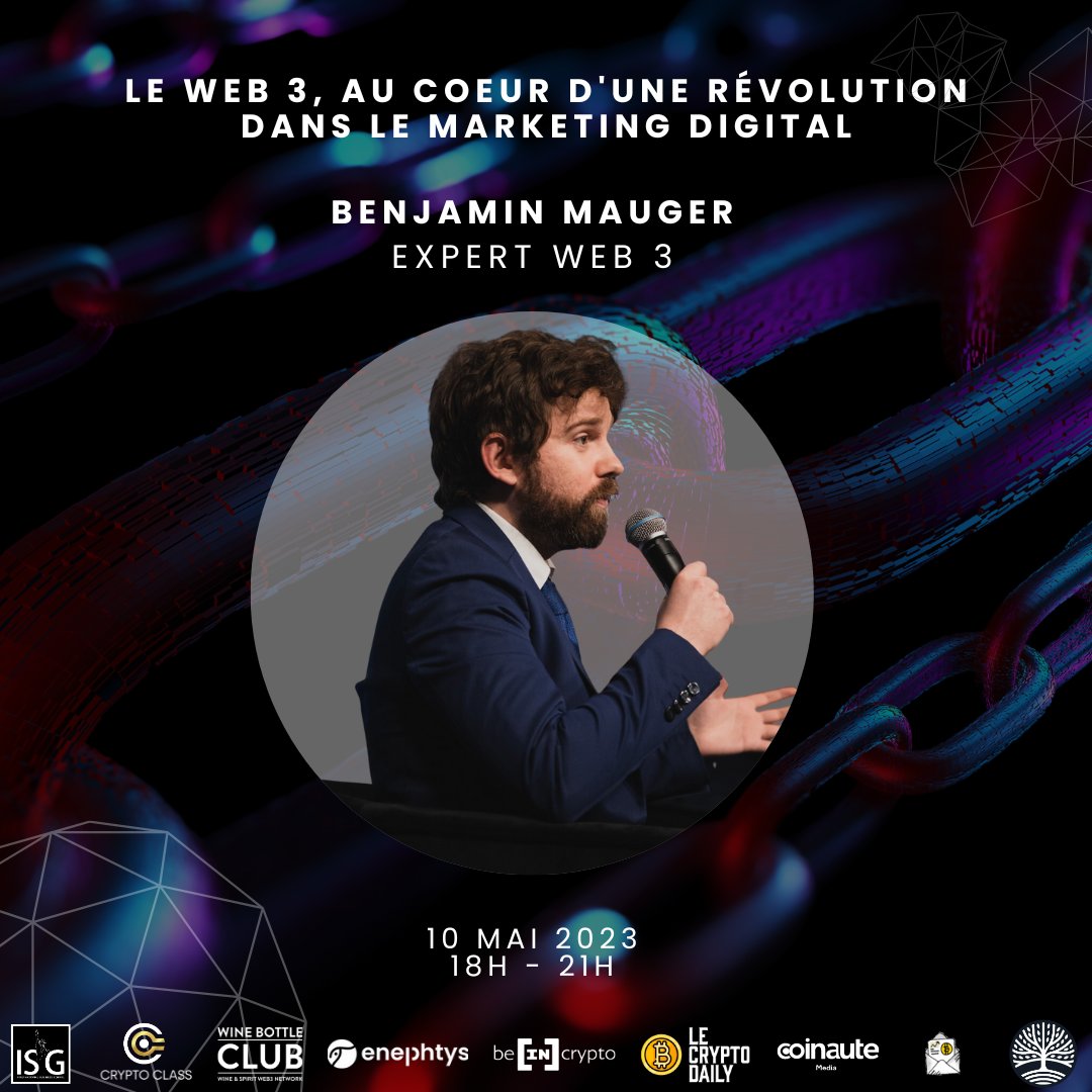 IsgCrypto's tweet image. 🚀 Nous sommes ravis d'accueillir @BenjaminMauger  pour le talk d'introduction lors de notre événement le 10 mai prochain ! 

Ne manquez pas l'opportunité de découvrir les dernières tendances de l'industrie. 🔥 

Inscrivez-vous : vu.fr/UGTP