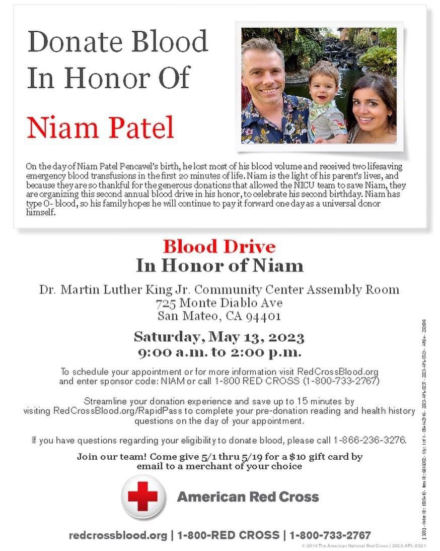 Come donate blood at my sons birthday blood drive in San Mateo next Saturday! redcrossblood.org/give.html/driv…