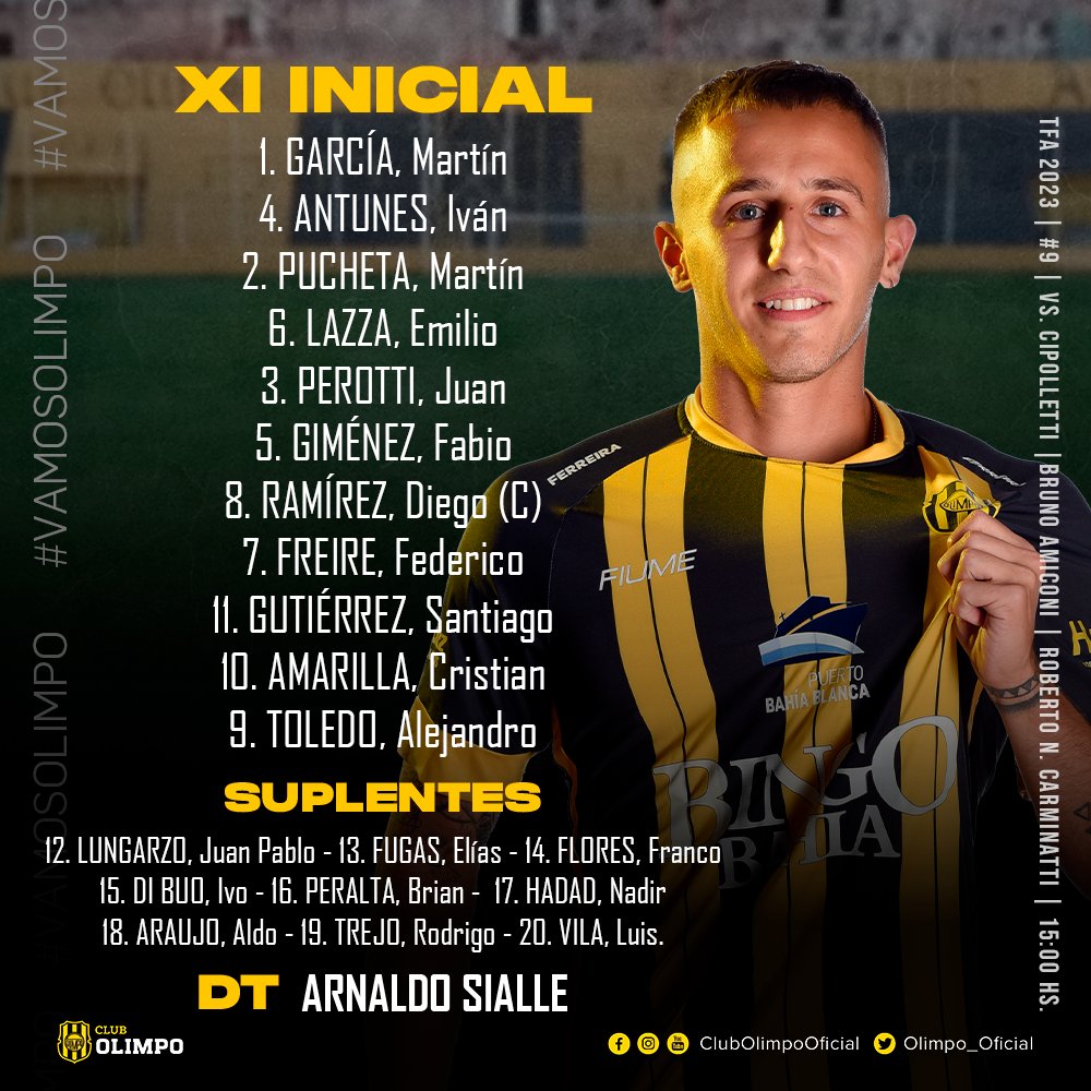 Olimpo_Oficial's tweet photo. 📋✅ ¡El XI titular y banco de suplentes confirmado de #Olimpo para recibir a Cipolletti!

#VamosOlimpo 💛🖤 https://t.co/Bp6EJCoAJb