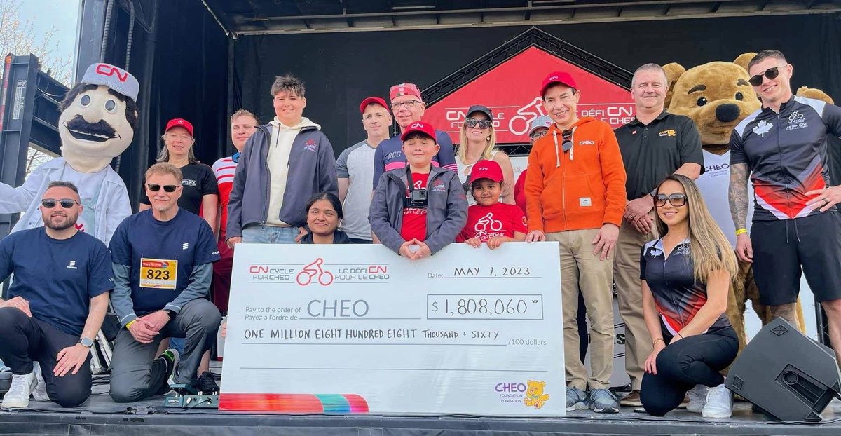 What an amazing and joyful day as our community rallies to support families touched by #childhoodcancer. A record $1.8M raised for research, care and family support at #CNcycle for @CHEO. #ottnews