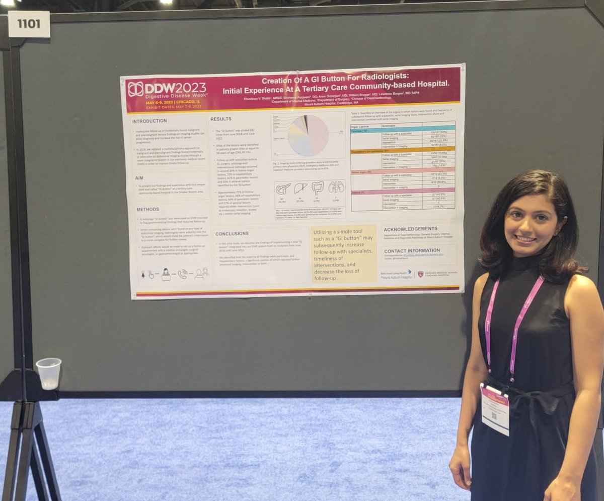 Come say 🙋‍♀️ at poster 1101 to learn how our unique EMR tool helped with early diagnosis and treatment of incidental premalignant and malignant lesions! <a href="/DDWMeeting/">Digestive Disease Week</a> <a href="/MAHIMRes/">Mount Auburn Hospital Internal Medicine Residency</a> <a href="/MountAuburnHosp/">MountAuburnHospital</a>. Grateful for the exceptional mentorship and sponsorship of <a href="/LarryBorgesMD/">Larry Borges MD</a> <a href="/brug12/">William Brugge</a>